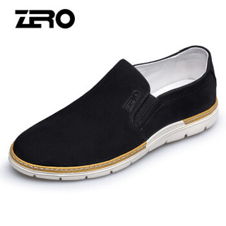 零度(ZERO)男士商务休闲头层牛皮柔软舒适懒人透气低帮套脚鞋子  J-R91028  黑色 41码