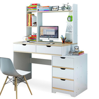 时黛家居 电脑桌书桌 台式家用学习桌 北欧电脑桌 写字桌 简易书桌书柜组合 暖白+巴伦橡木B2368