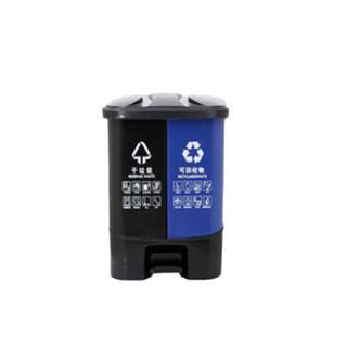 CHS 户外 双桶垃圾桶 15L 可回收与干垃圾（蓝加灰） 分类分离上海家用 带盖商用脚踏大号 两用