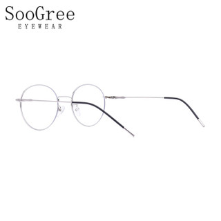 SooGree防蓝光眼镜男女近视光学眼镜框眼镜架复古个性优雅圆框G9004银色