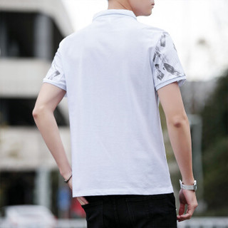 富贵鸟(FUGUINIAO)短袖polo衫男士夏季圆领半袖体恤衫韩版潮流短袖T恤打底衫 白色 M