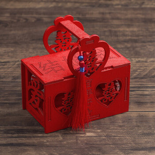 伊秘 婚庆用品创意喜糖盒子中式喜糖包装盒 木质镂空结婚喜糖盒子中国风送流苏喜糖包装袋百年好合10个装