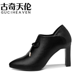 古奇天伦 GUCIHEAVEN 韩版时尚百搭尖头细跟性感深口单鞋 9303 黑色 40