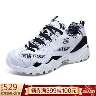 斯凯奇（Skechers）熊猫休闲鞋 女士D'LITES时尚绑带复古拼接 99999672/W BK 白色/黑色 36