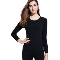 花花公子PLAYBOY 秋衣秋裤女 薄款纯棉圆领基础修身 保暖内衣女 女士保暖内衣套装秋冬 Y8801 黑色 XXL