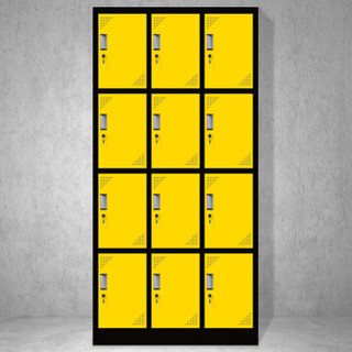 奈高彩色更衣柜多门柜员工柜带锁储物柜存包柜浴室员工柜十二门更衣黑边黄色0.8mm