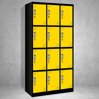 奈高彩色更衣柜多门柜员工柜带锁储物柜存包柜浴室员工柜十二门更衣黑边黄色0.8mm