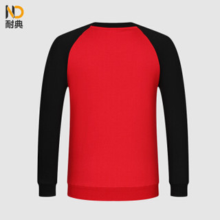 耐典 卫衣男女同款秋冬季圆领插肩运动服长袖T恤可现做logo ND-MSHJ516 红/黑 XL
