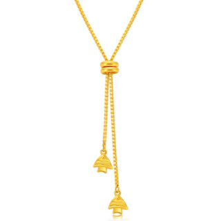 乐灵珠宝黄金项链盒仔链足金可调节金鱼项链送女友xyzn018