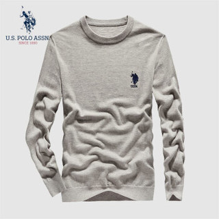 U.S.POLO ASSN. 羊毛衫男 2019秋季新品商务休闲圆领套头纯色带刺绣修身毛衣打底上衣  6194115108 云驼色 48