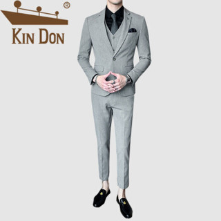 金盾（KIN DON）西服套装 男2019秋季新款修身商务职业正装纯色平驳领三件套 D216-1791 黑色 XL