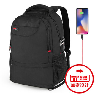 CROSSGEAR防盗双肩瑞士背包商务苹果笔记本电脑包小米手机USB充电旅行包学生休闲时尚书包 CR-9616I黑色