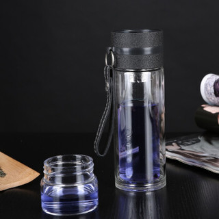 嘉鸿美居  茶享系列 高硼硅双层玻璃杯 双层透明玻璃水杯  茶水分离杯 办公室泡茶杯   300ml