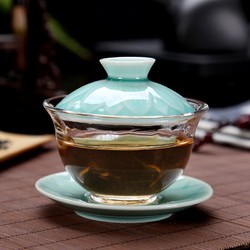 盖碗茶杯 茶碗大号茶具玻璃青瓷荷花泡茶碗陶瓷三才碗手抓壶