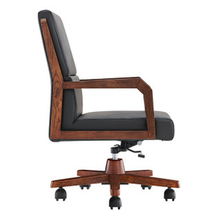 中伟（ZHONGWEI）中班椅总裁老板椅电脑转椅办公升降椅子实木牛皮低背-黑色