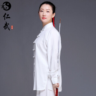 仁武白色L春秋季太极服女竹节麻中国风武术服男太极拳练功服装 棉麻白色 L