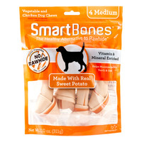 SmartBones 宠物零食狗零食磨牙棒狗咬胶 洁齿骨洁齿棒地瓜味 中号-4支装