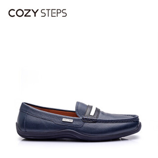 COZY STEPS 牛皮休闲平底套脚一脚蹬舒适男皮鞋6C008 蓝色 39