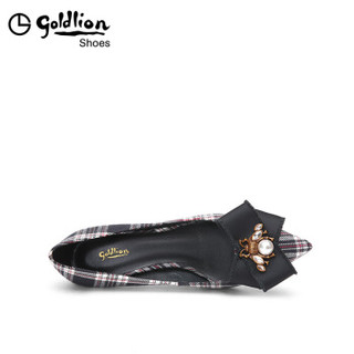 金利来（goldlion）女士尖头时尚英伦风格子布性感细高跟单鞋61983061201P-黑色-37码