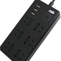 ABB 六位五孔带三USB插排 黑色