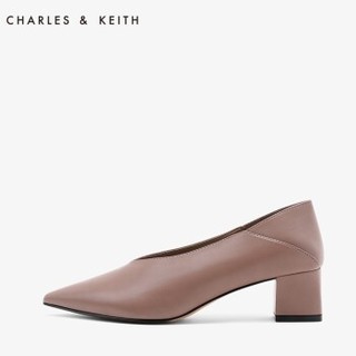 CHARLES＆KEITH CK1-60390314 女士纯色v口中跟奶奶鞋