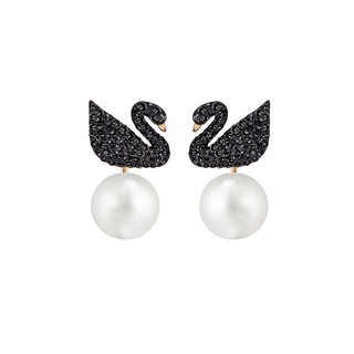 SWAROVSKI 施华洛世奇 Iconic Swan 黑天鹅珍珠两用耳钉