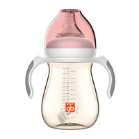 gb 好孩子 新生儿防胀气母乳实感宽口径握把吸管奶瓶 粉红300ml *3件