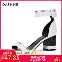 Daphne/达芙妮正品夏季一字带高跟舒适潮流拼色通勤时尚粗跟凉鞋