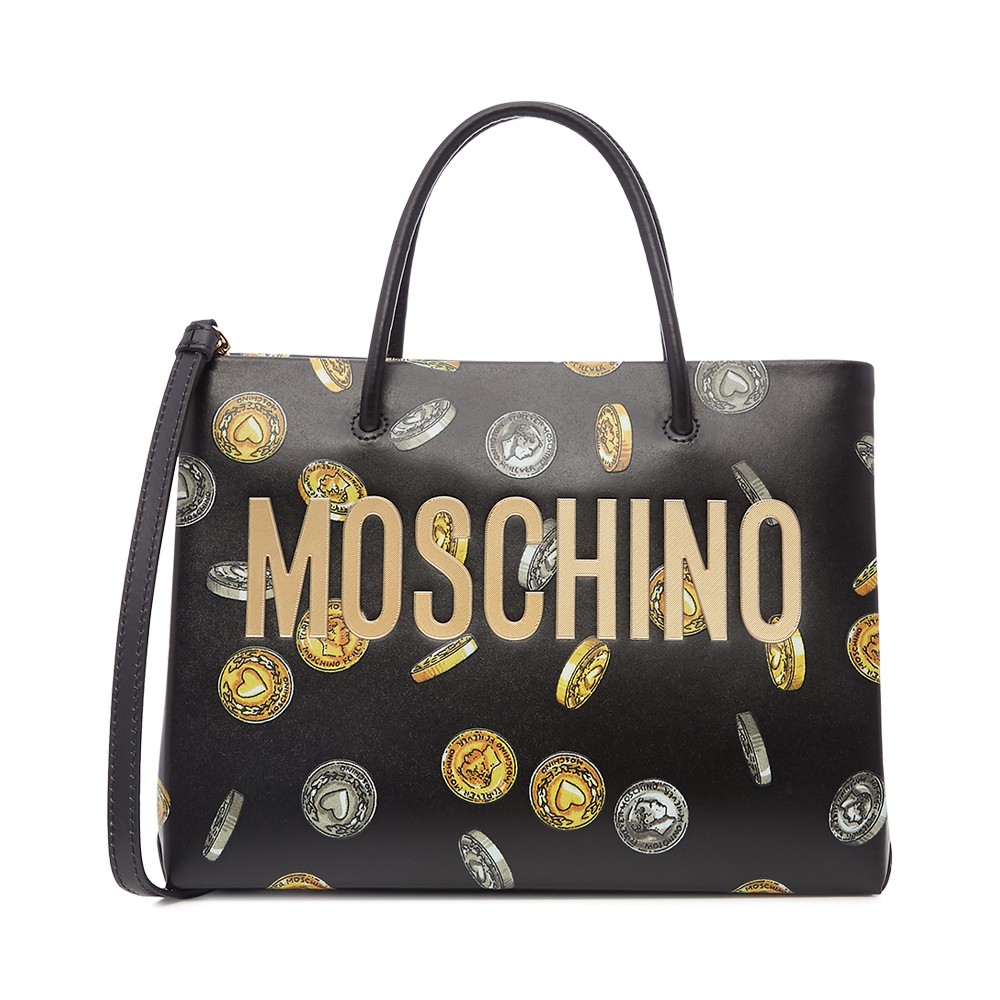 88vip: moschino 莫斯奇诺 黑金牛皮钱币印花托特包