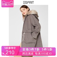 ESPRIT毛呢大衣2019秋季新款连帽气质纯色含羊毛外套109EE1G036