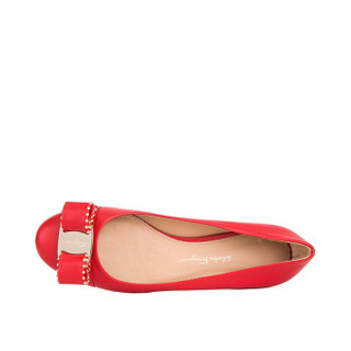 FERRAGAMO 菲拉格慕女鞋 女士VARINA粗跟平底鞋牛皮正装单鞋 红色01N554 692153 9/39.5