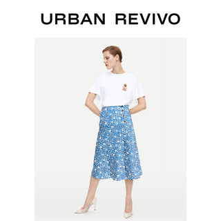 URBAN REVIVO 女士中长款拼色鱼尾半身裙 YL01R5HN2000 蓝色印花 S