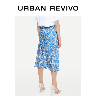URBAN REVIVO 女士中长款拼色鱼尾半身裙 YL01R5HN2000 蓝色印花 S