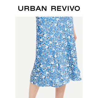 URBAN REVIVO 女士中长款拼色鱼尾半身裙 YL01R5HN2000 蓝色印花 S