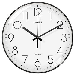 Timess 挂钟 钟表客厅时钟14英寸卧室石英钟挂表静音细边设计P31-2黑色