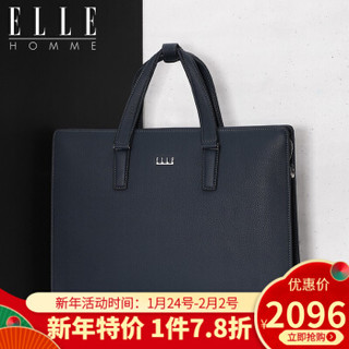 ELLE HOMME公文包男士手提包商务横款大容量新款头层牛皮电脑包T 蓝色 *2件