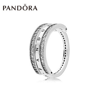 PANDORA 潘多拉 197404CZ 女士翻转式PANDORA的心925银戒指 银色 48mm