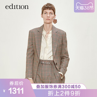 MO&Co. edition EA183BLA106 格子西装外套女秋款复古威尔斯格纹收腰显瘦 moco 浅驼格色