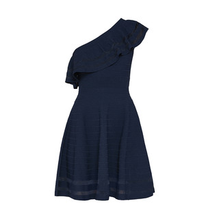 TED BAKER WH8W/GDV1/STREENA 女士时尚纯色收腰斜肩露肩连衣裙 藏青色