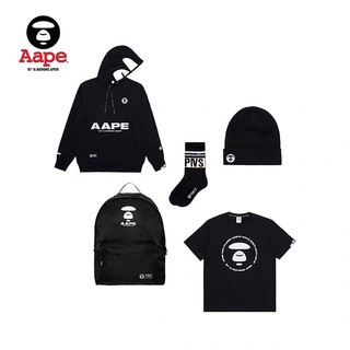 春焕新：Aape 中性印花T恤+卫衣+中筒袜+针织帽+双肩包 五件套