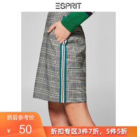 ESPRIT时尚商务OL风短裙女修身格纹拼接条纹拉链a字型半身裙
