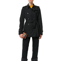 BURBERRY 博柏利 Kensington系列女士短款全棉双排扣翻领Heritage风衣 黑色