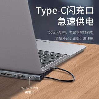 BASEUS 倍思 Type-c扩展坞USB-C转HDMI/VGA转换器USB3.0分线器拓展笔记本苹果电脑转换器 高配版 双HDMI+VGA多功能