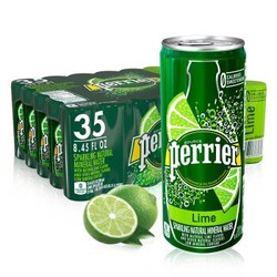 Perrier巴黎水青柠味气泡水 天然矿泉水 250ml*35罐整箱装 *3件