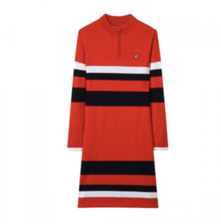斐乐连衣裙女装长款休闲时尚羊毛条纹拼接裙子 XL 红色（修身版型，建议拍大一码）