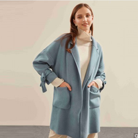 【77%绵羊毛】2021春夏女宽松版中长双面呢大衣女式大衣 S 迷雾蓝