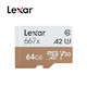 雷克沙（Lexar）64GB TF（MicroSD）存储卡 C10 U3 V30 A2 读100MB/s 高速稳定不掉速（667x）