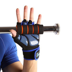 半指健身男手套护腕加长加压防滑耐磨硅胶手套 蓝色 L[手围18-21CM]