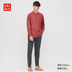 限尺码：UNIQLO 优衣库 427454 男士斜纹立领衬衫（玫红色）