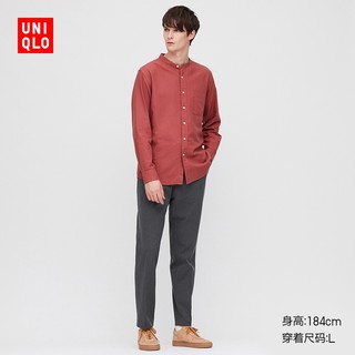 限尺码：UNIQLO 优衣库 427454 男士斜纹立领衬衫（玫红色）